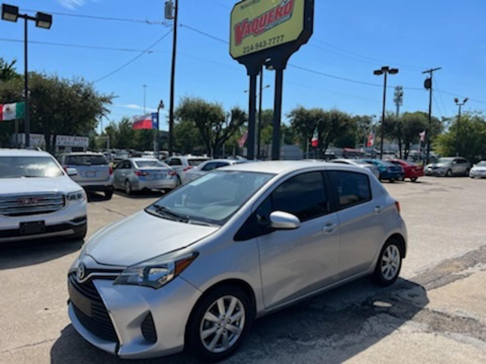 2015 Silver Toyota Yaris LE 5-Door AT (VNKKTUD30FA) with an 1.5L L4 DOHC 16V engine, 4-Speed Automatic transmission, located at 301 S.first st, garland , TX, 75040, (972) 272-8878, 32.910500, -96.631042 - Photo #0